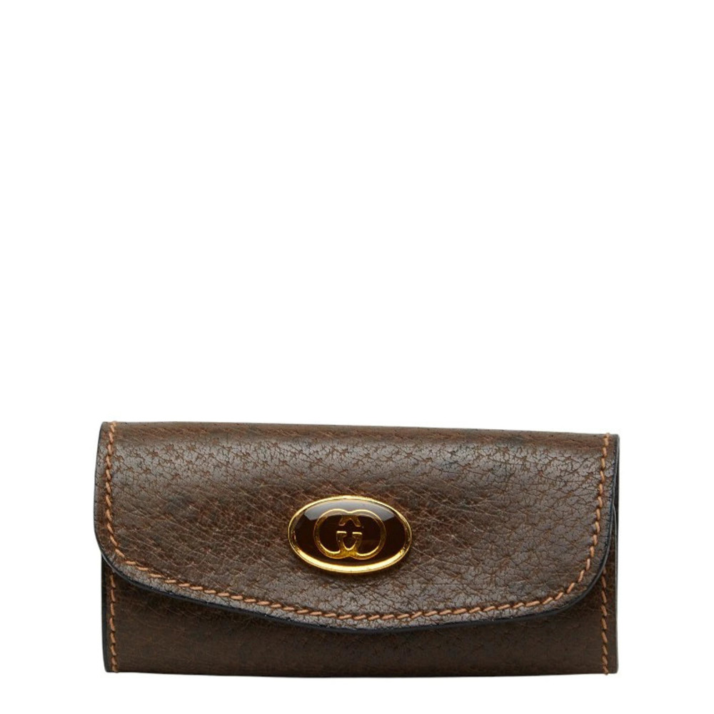 Gucci Key Case Wallet Triple Brown Leather